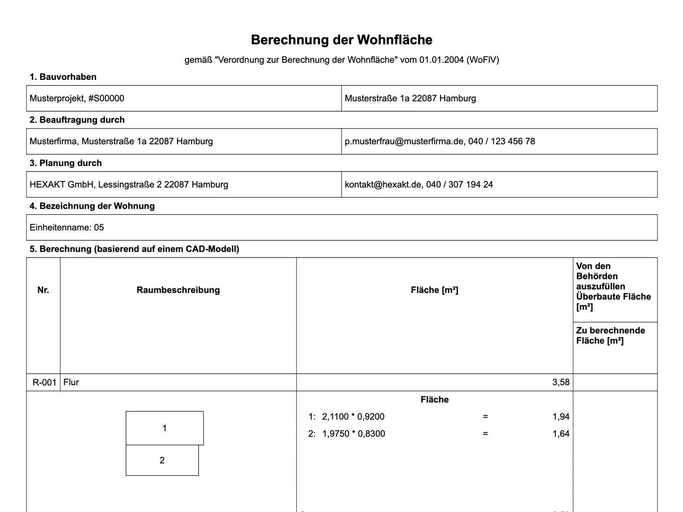 Wohnflächenberechnung Auflistung