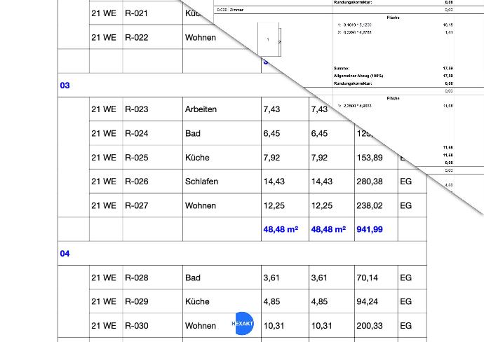 Flächenberechnung und Flächenliste