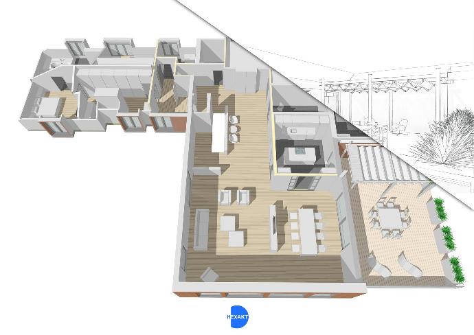 3D Gebäudeschnitt von einem Penthouse 